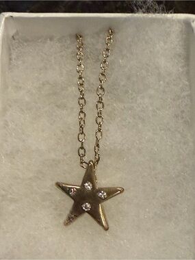 Delicate Gold tone  Star Pendant Necklace with Crystal Accents